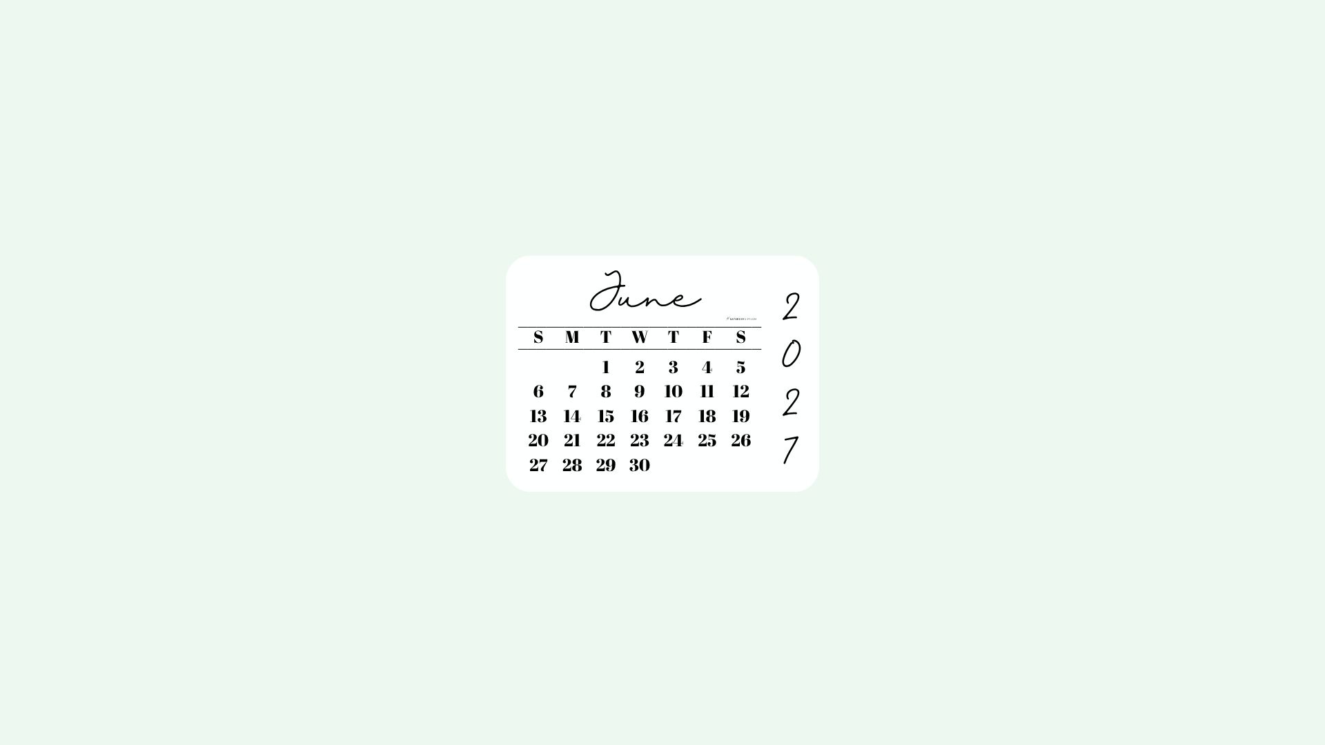June 2027 Desktop Wallpaper Background - Simple Green | SaturdayGift