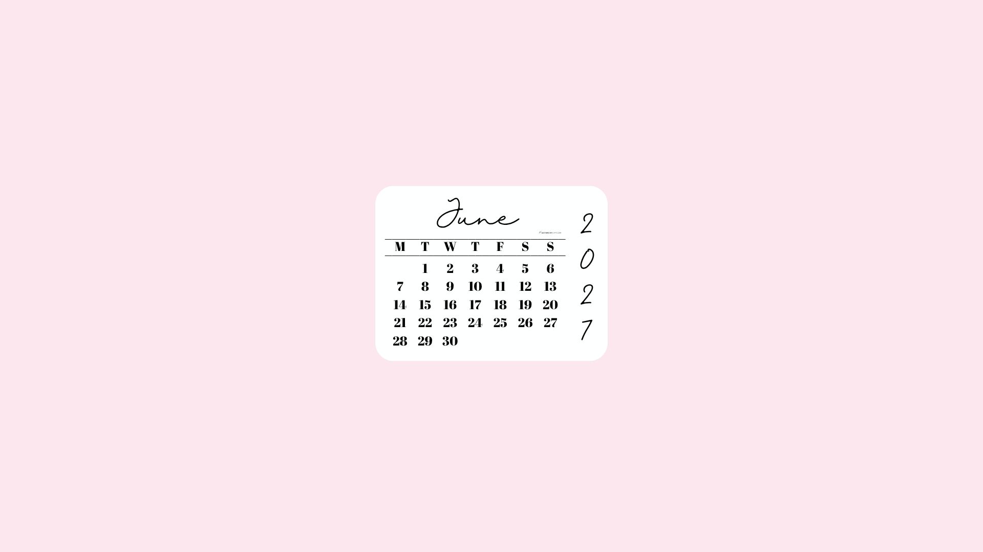 June 2027 Desktop Wallpaper Background - Simple Pink | SaturdayGift