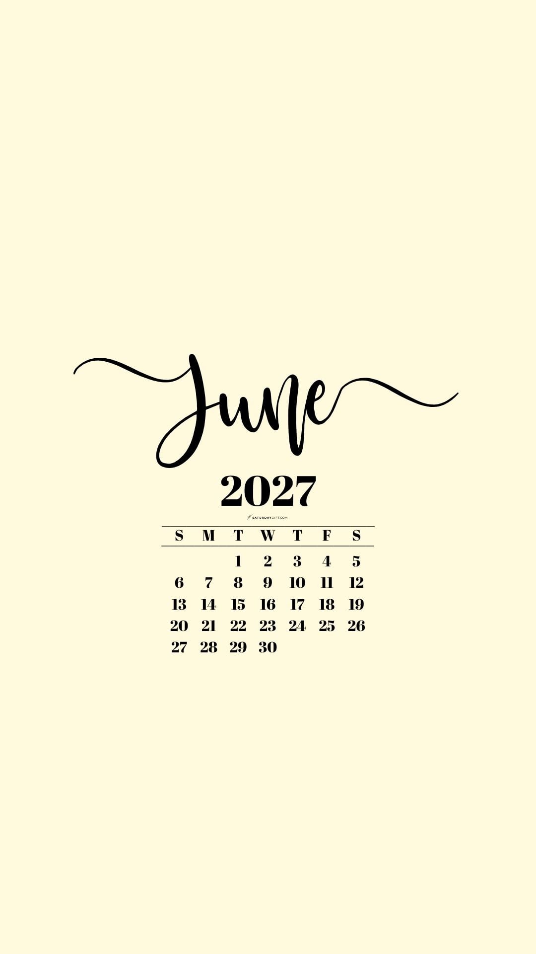 June 2027 Phone Background Wallpaper - Yellow | SaturdayGift