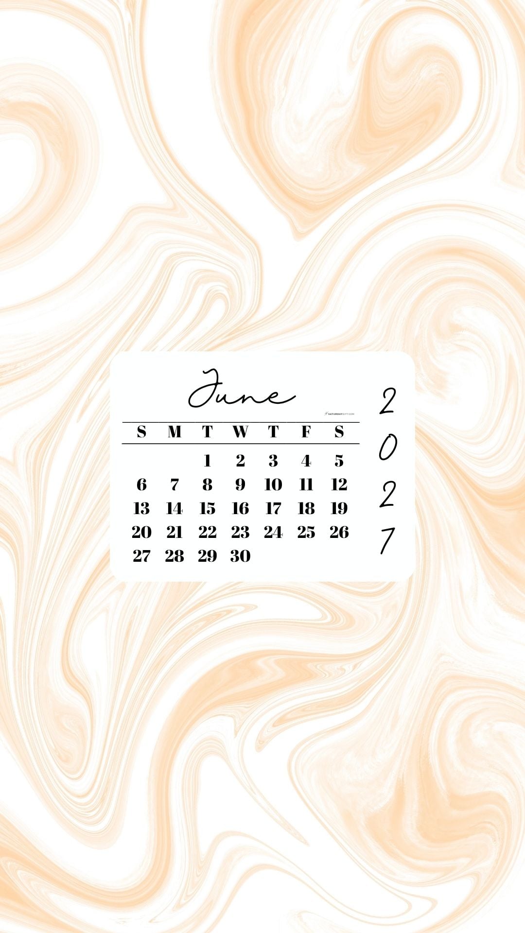 June 2027 Phone Wallpaper Background - Light Marble | SaturdayGift
