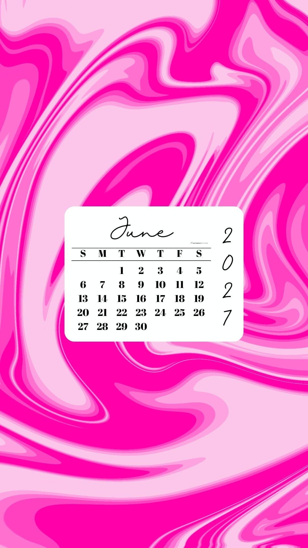 June 2027 Phone Wallpaper Background - Liquid Pink | SaturdayGift