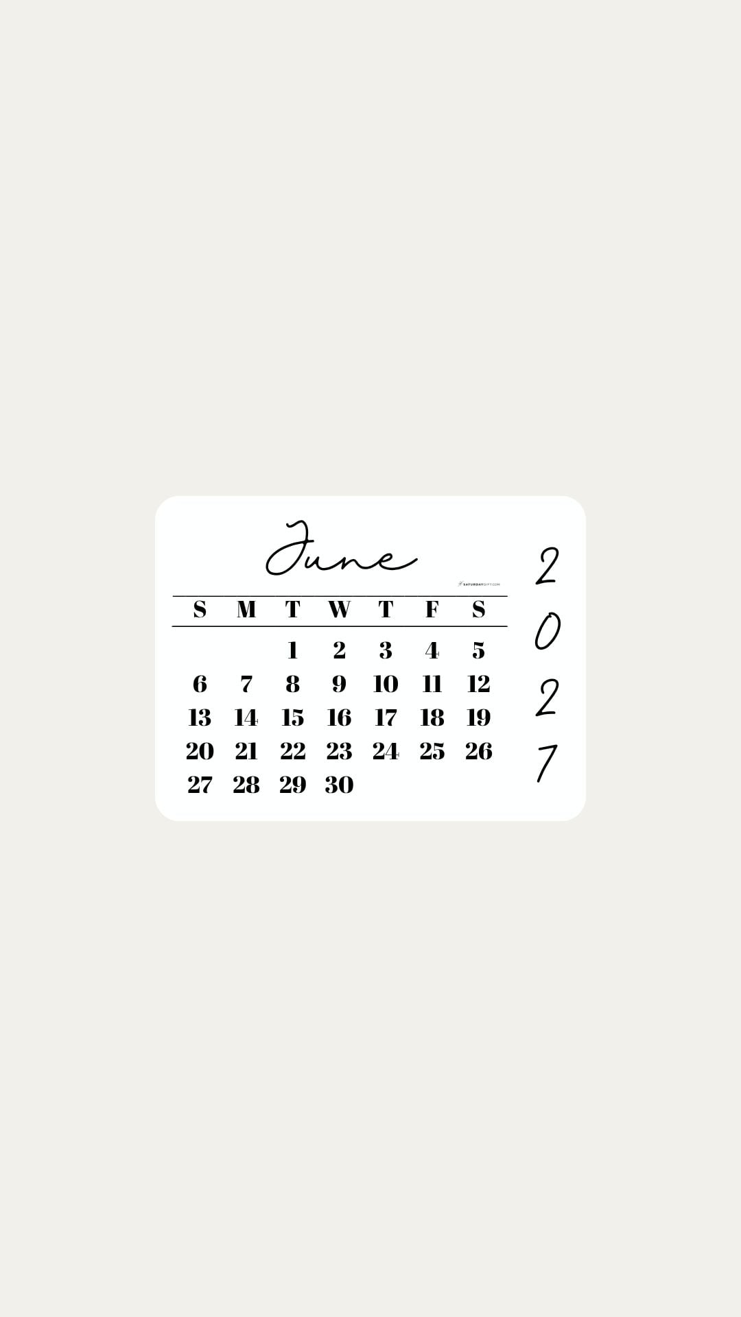 June 2027 Phone Wallpaper Background - Minimal Beige | SaturdayGift