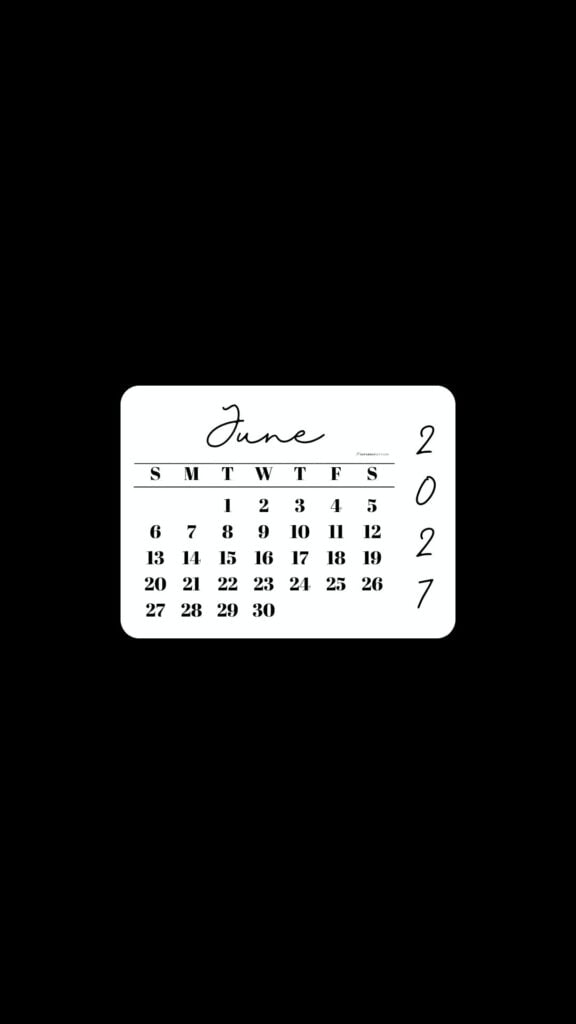June 2027 Phone Wallpaper Background - Minimal Black | SaturdayGift
