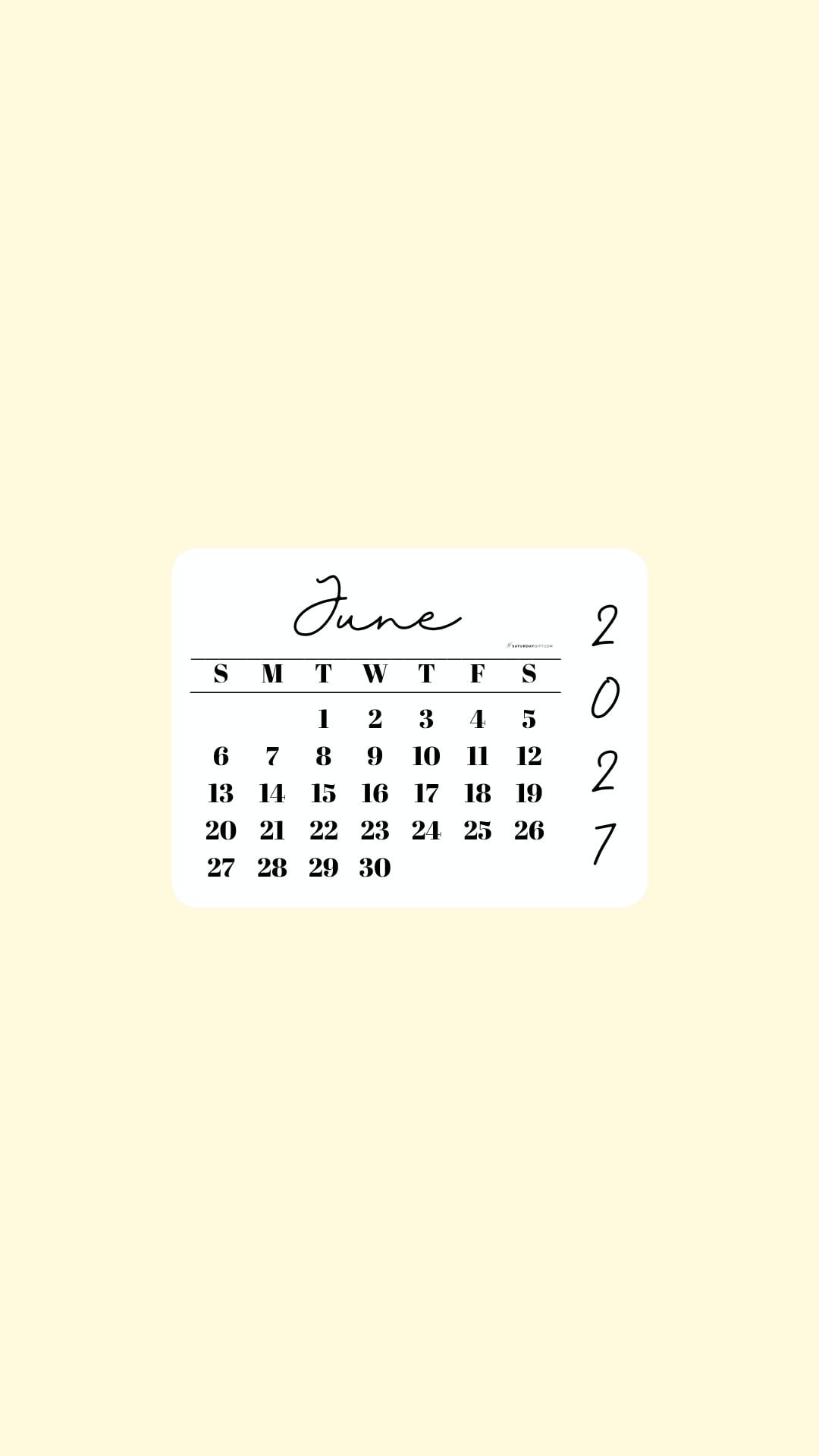 June 2027 Phone Wallpaper Background - Minimal Yellow | SaturdayGift