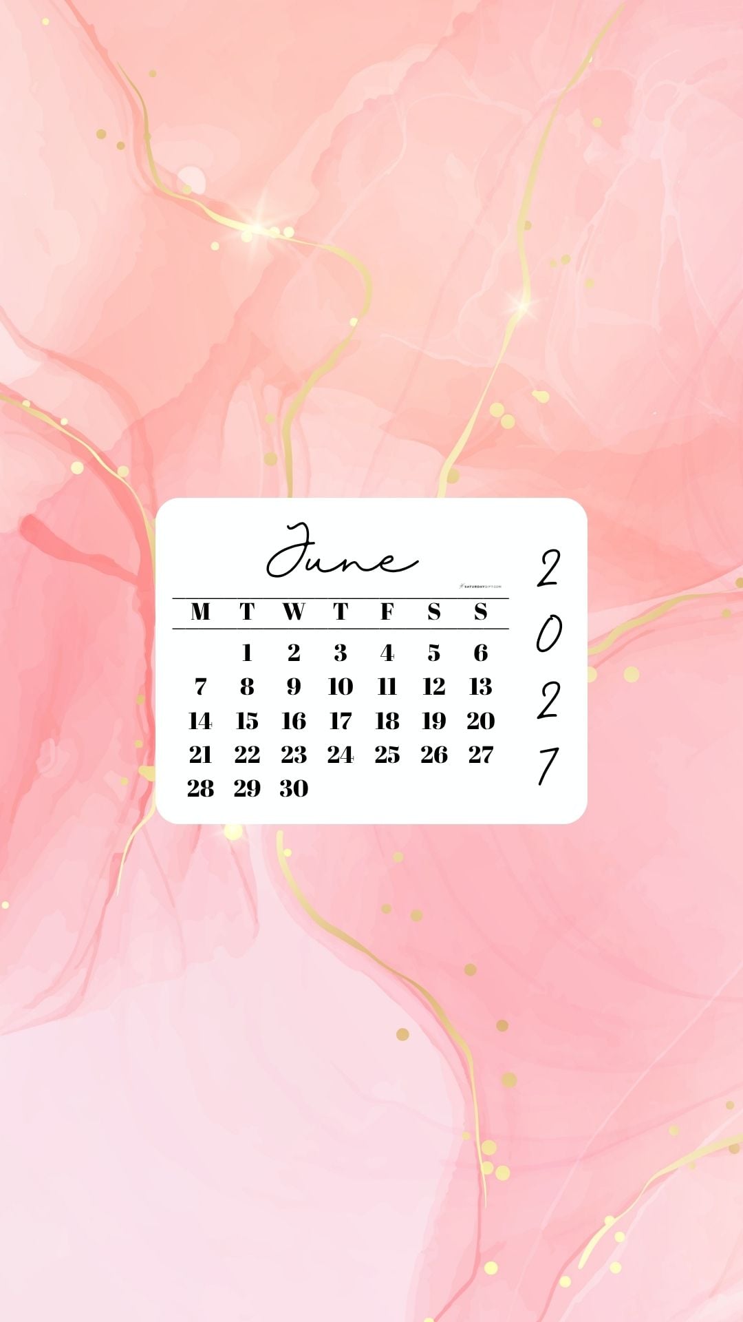 June 2027 Phone Wallpaper Background - Peach & Gold | SaturdayGift