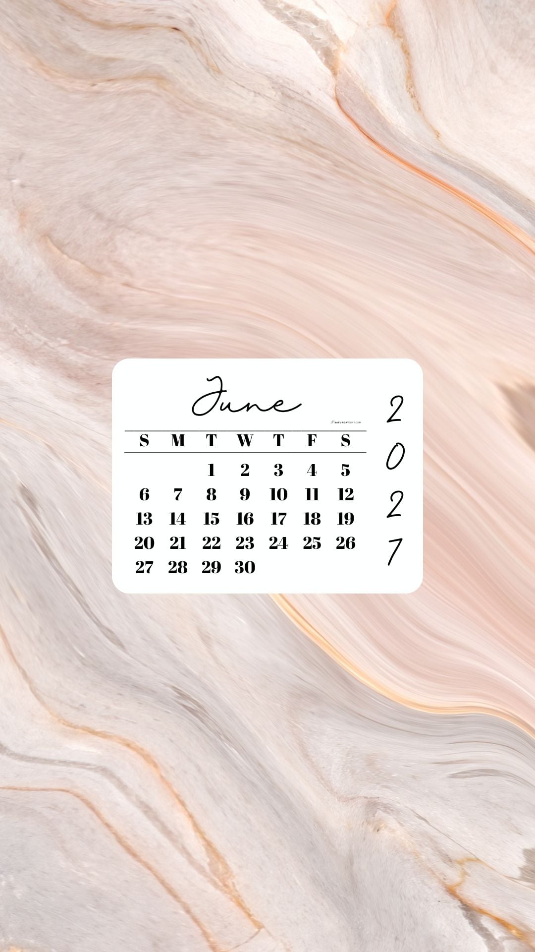 June 2027 Phone Wallpaper Background - Peach Marble | SaturdayGift