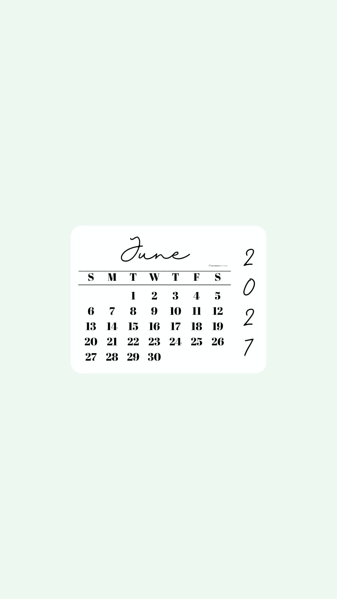 June 2027 Phone Wallpaper Background - Simple Green | SaturdayGift