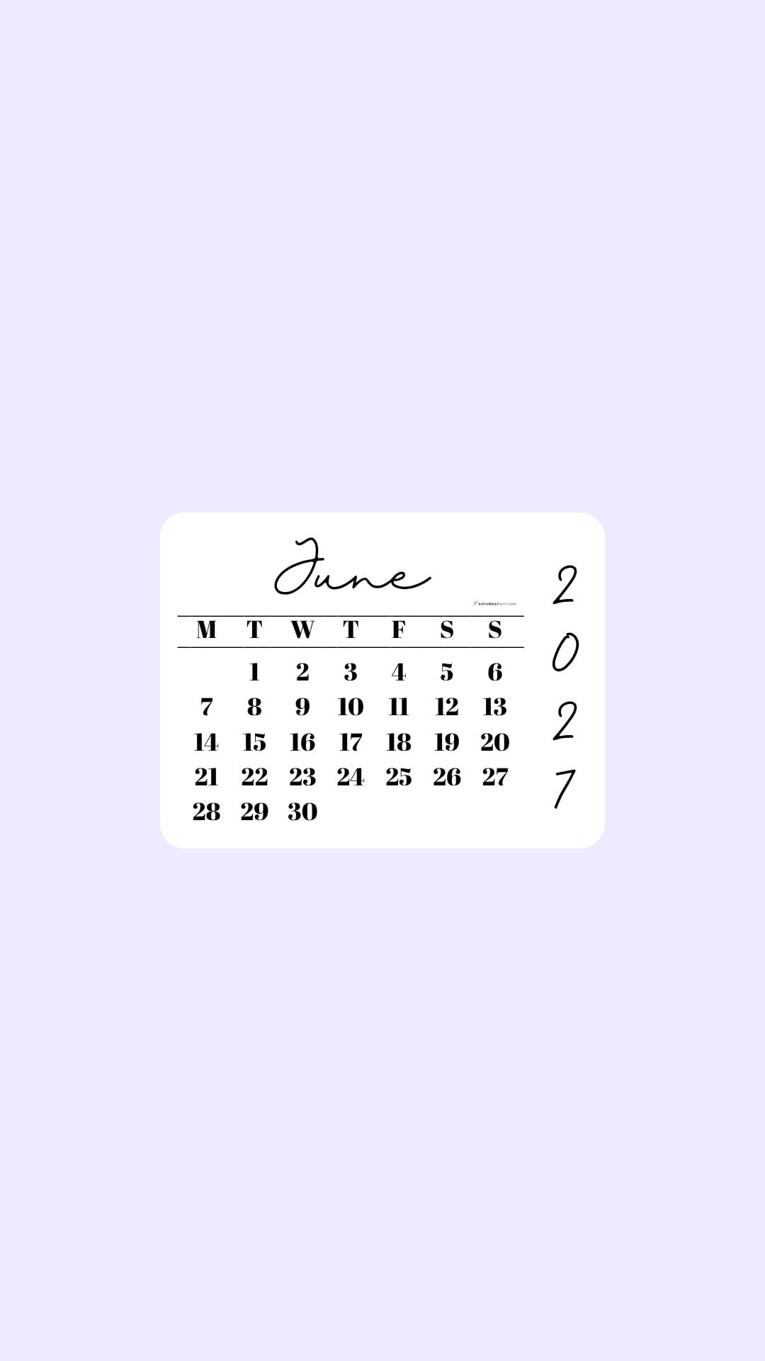 June 2027 Phone Wallpaper Background - Simple Lilac | SaturdayGift