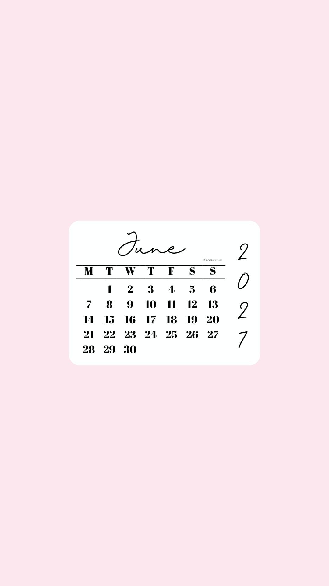 June 2027 Phone Wallpaper Background - Simple Pink | SaturdayGift