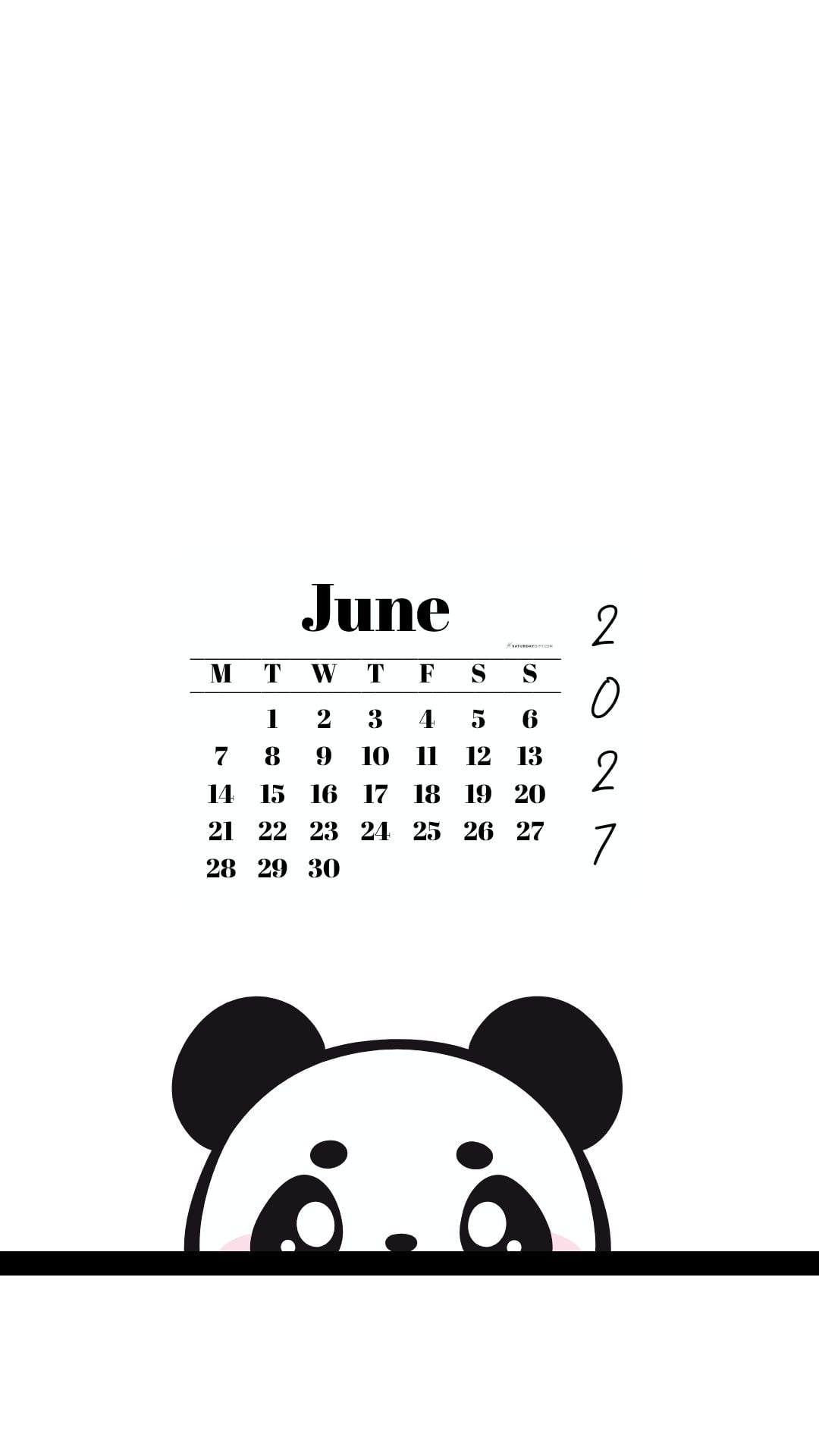 June 2027 Wallpaper for Phone - Shy Panda | SaturdayGift
