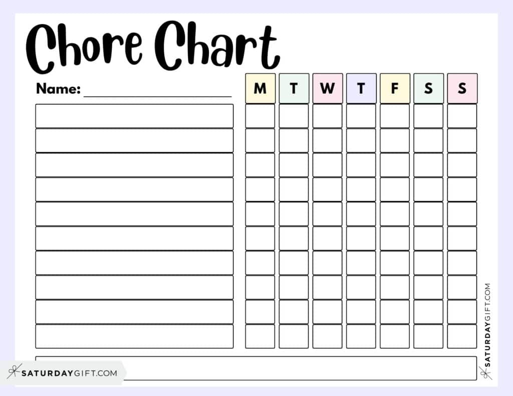 Kids Chore Chart Printable - Landscape Lilac | SaturdayGift