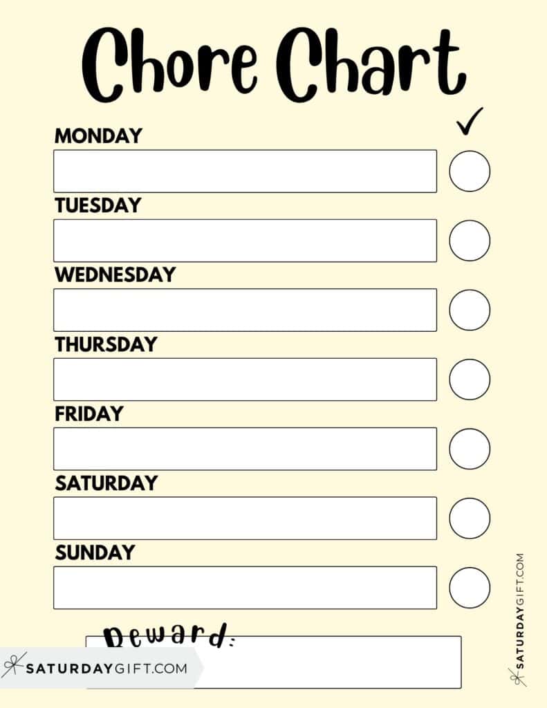 Kids Chore Chart Printable - Portrait Yellow PDF | SaturdayGift