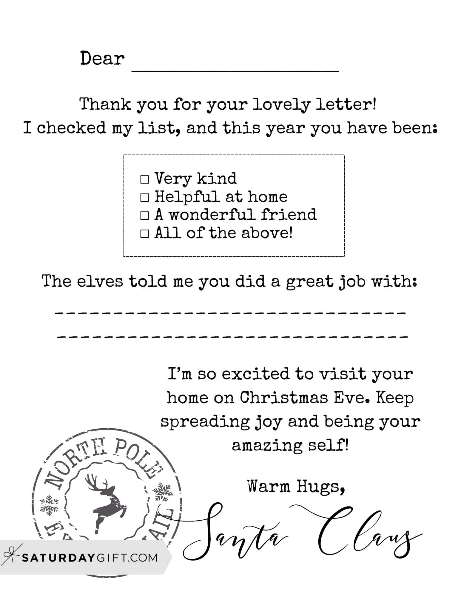 Santa Reply Background Letter from Santa – 12 Free Printable Santa Reply Letters for Kids