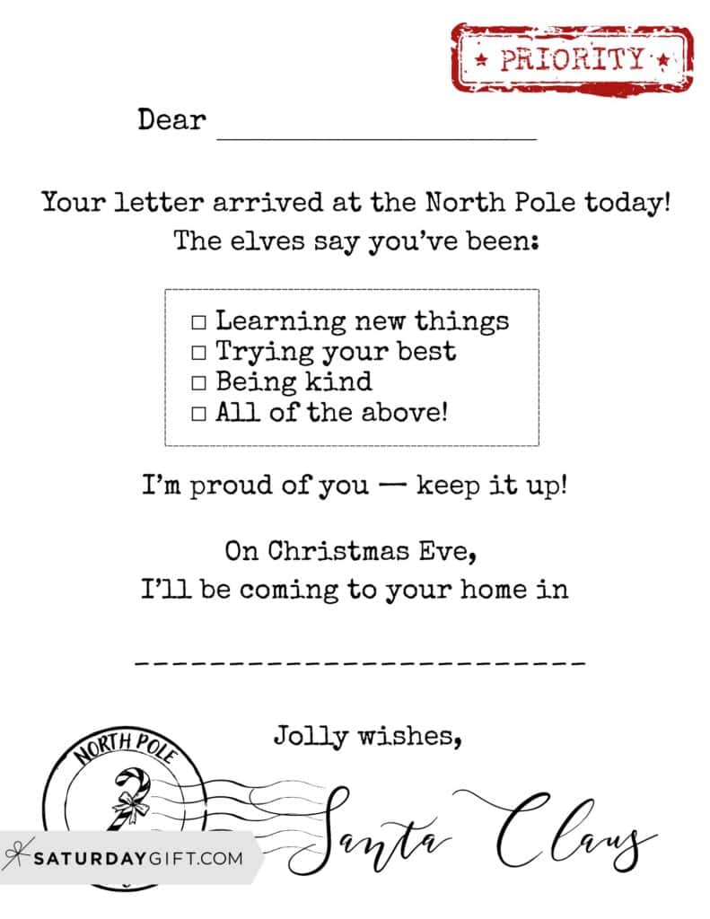Letter from Santa Free Printable Version 3 Priority | SaturdayGift