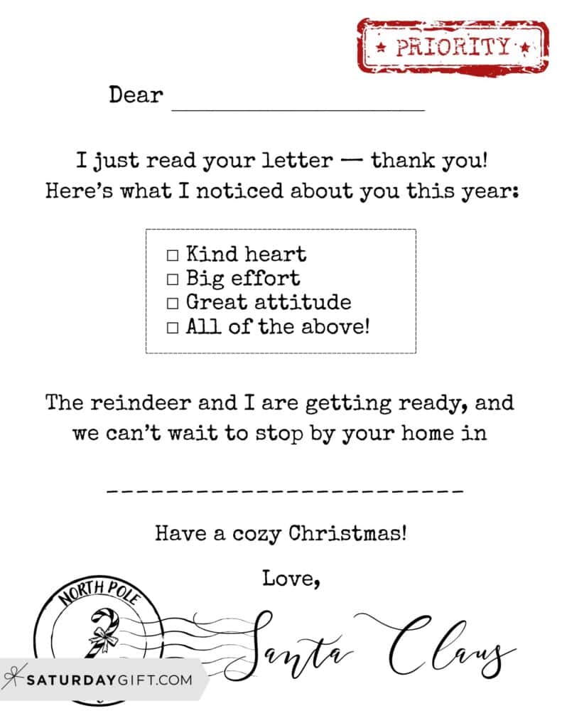 Letter from Santa Printable Free - North Pole Express - Version 2 Priority | SaturdayGift