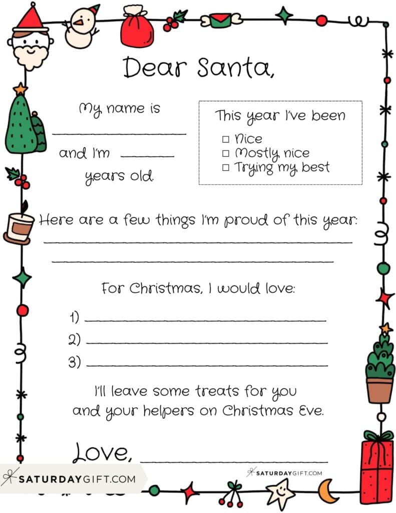 Letter to Santa Free Printable Version 1 Christmas Border | SaturdayGift