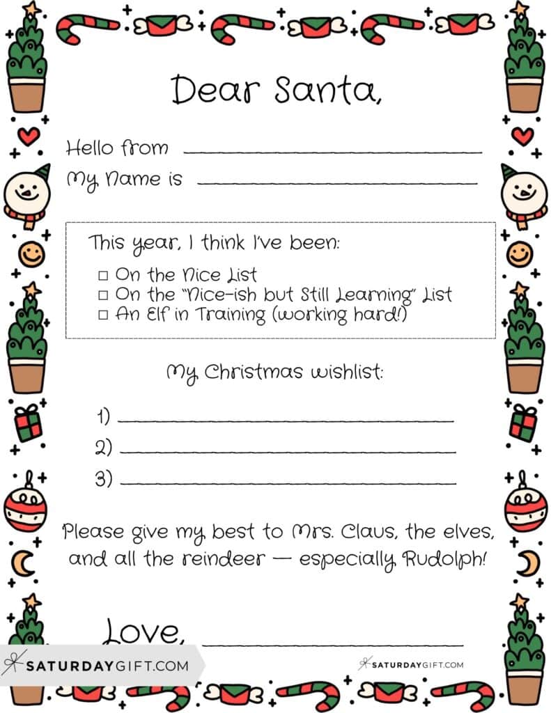 Letter to Santa Free Printable Version 2 Christmas Border | SaturdayGift