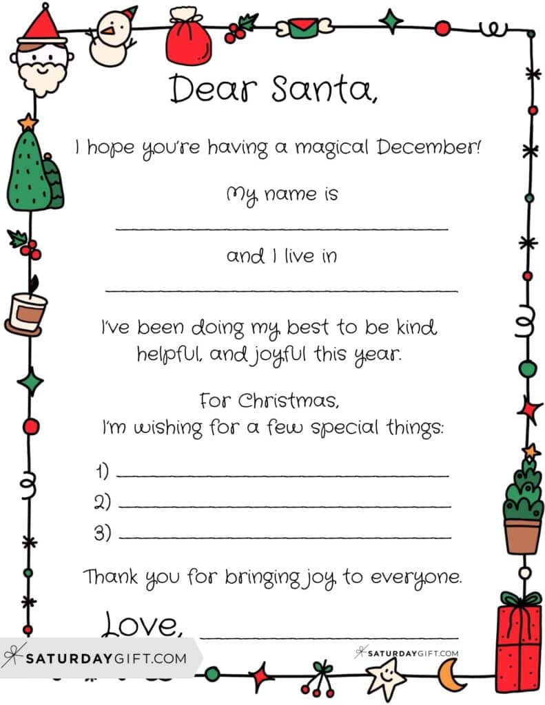 Letter to Santa Free Printable Version 3 Christmas Border | SaturdayGift