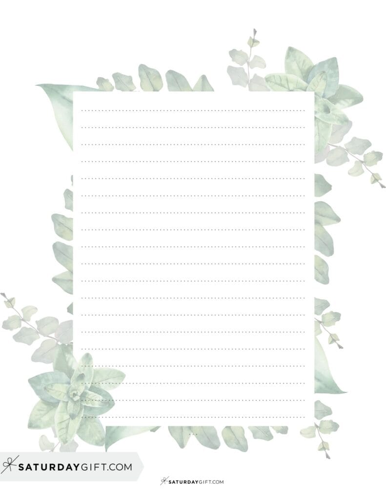 Light green printable stationery - frame made out of leaves