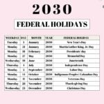 List of Federal Holidays 2030 in the US - pink | SaturdayGift