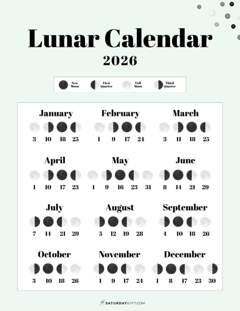 Lunar Calendar 2026 Printable Free Template Green