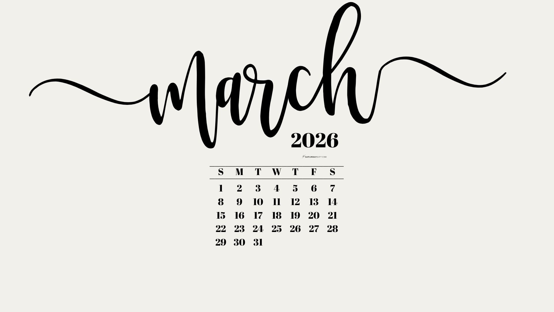 March 2026 Desktop Background Wallpaper - Beige | SaturdayGift