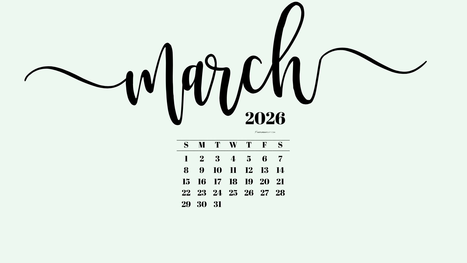 March 2026 Desktop Background Wallpaper - Green | SaturdayGift