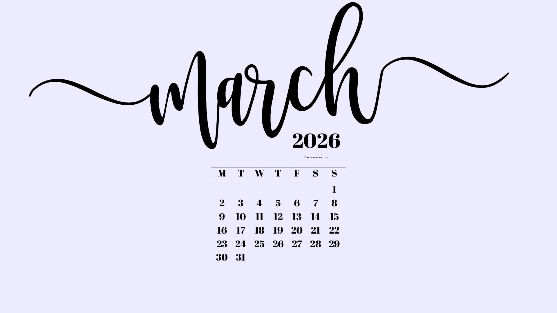 March 2026 Desktop Background Wallpaper - Lilac | SaturdayGift