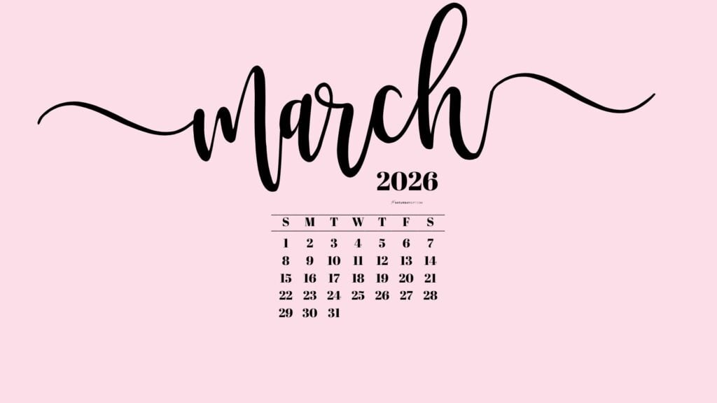March 2026 Desktop Background Wallpaper - Pink | SaturdayGift