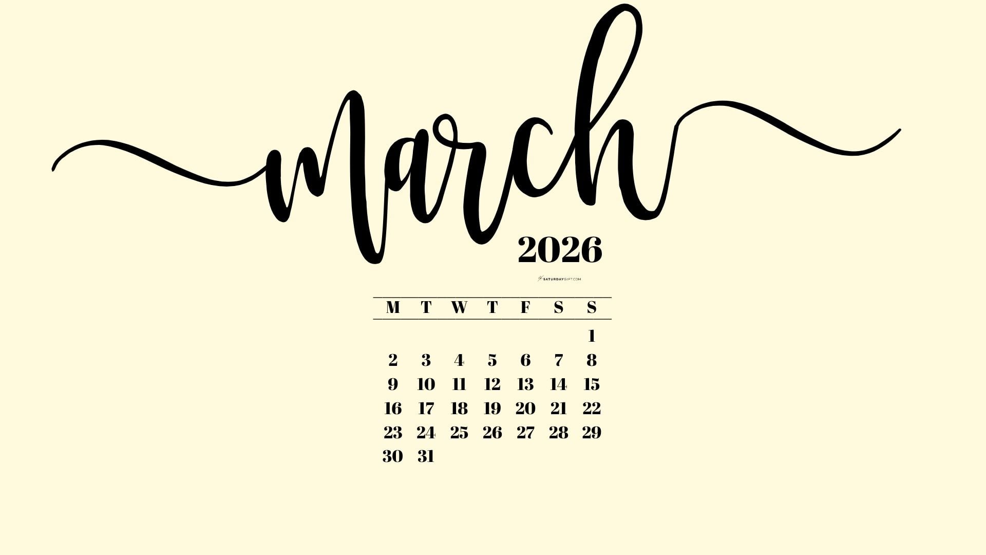 March 2026 Desktop Background Wallpaper - Yellow | SaturdayGift