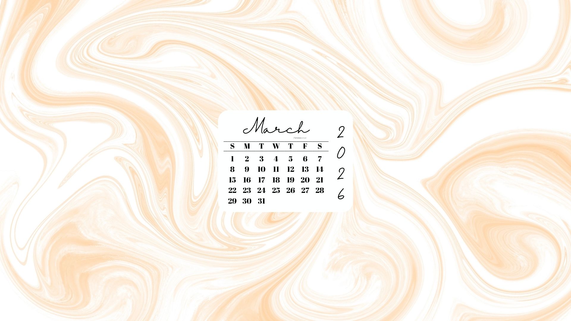 March 2026 Desktop Wallpaper Background - Light Marble | SaturdayGift