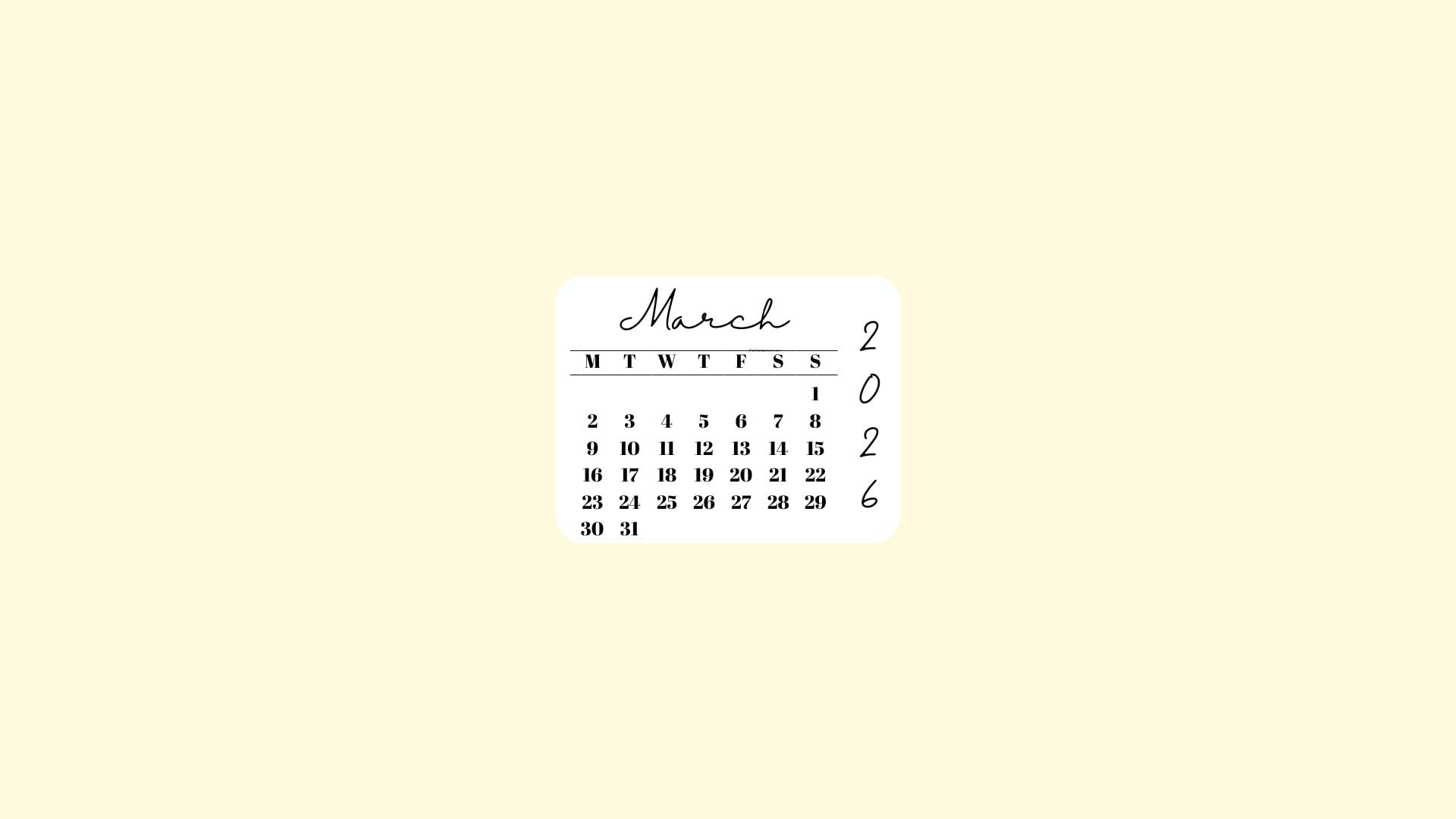March 2026 Desktop Wallpaper Background - Minimal Yellow | SaturdayGift