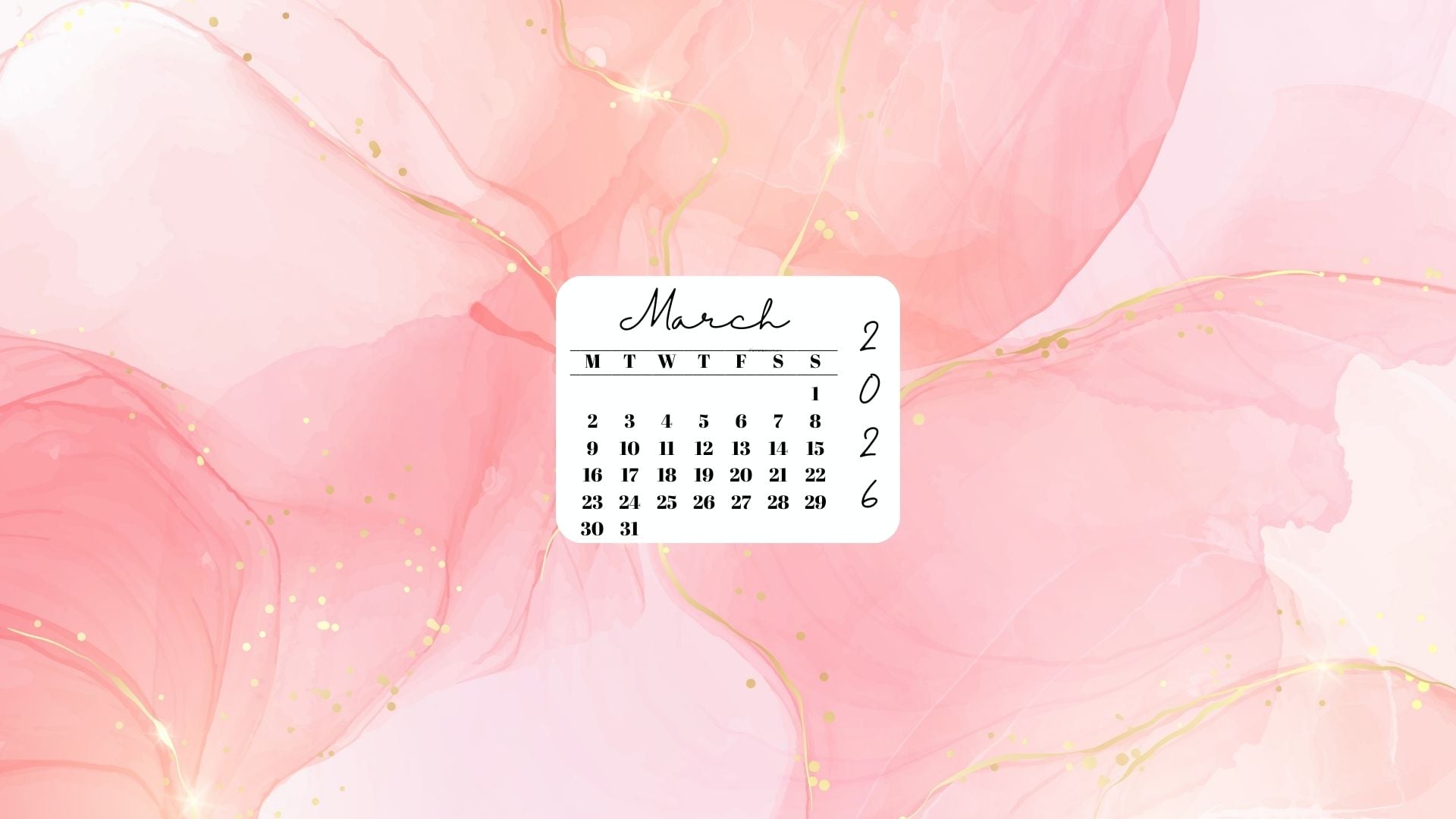 March 2026 Desktop Wallpaper Background - Peach & Gold | SaturdayGift