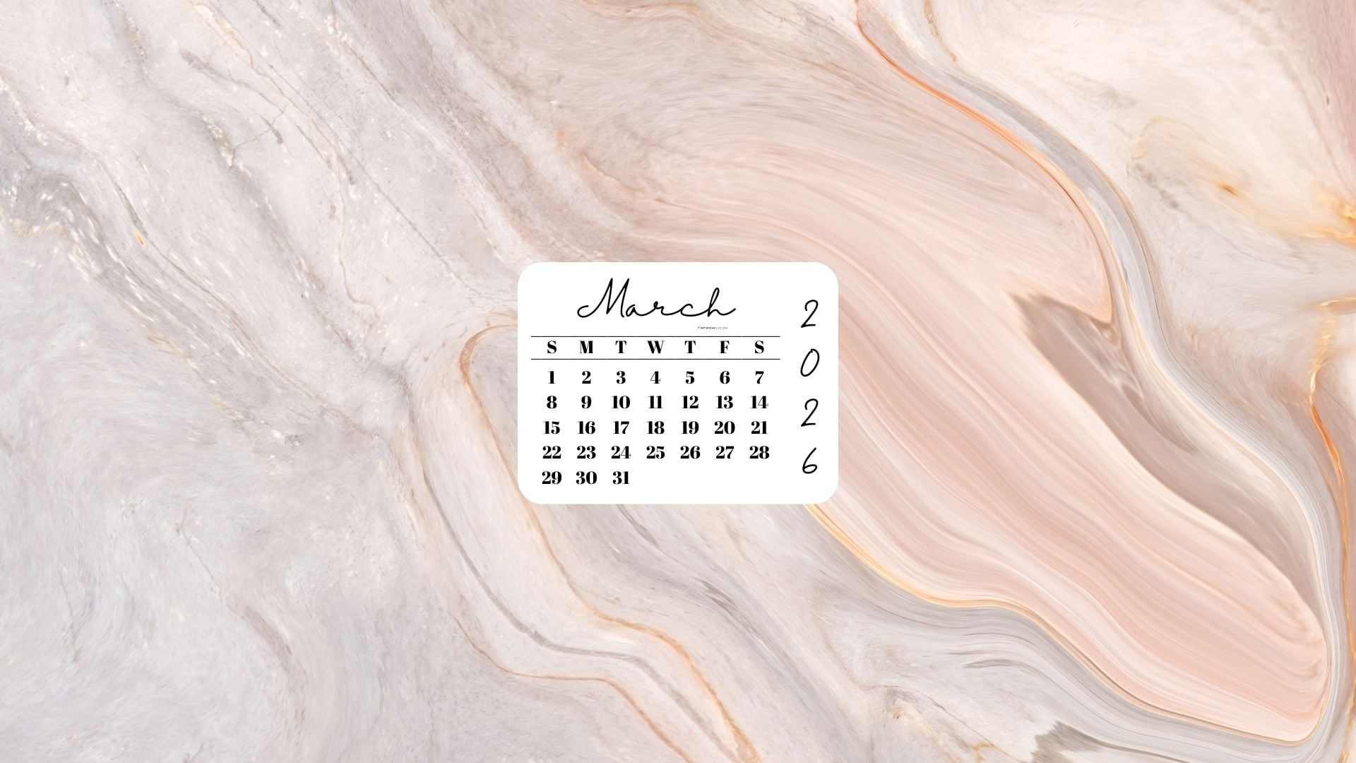 March 2026 Desktop Wallpaper Background - Peach Marble | SaturdayGift