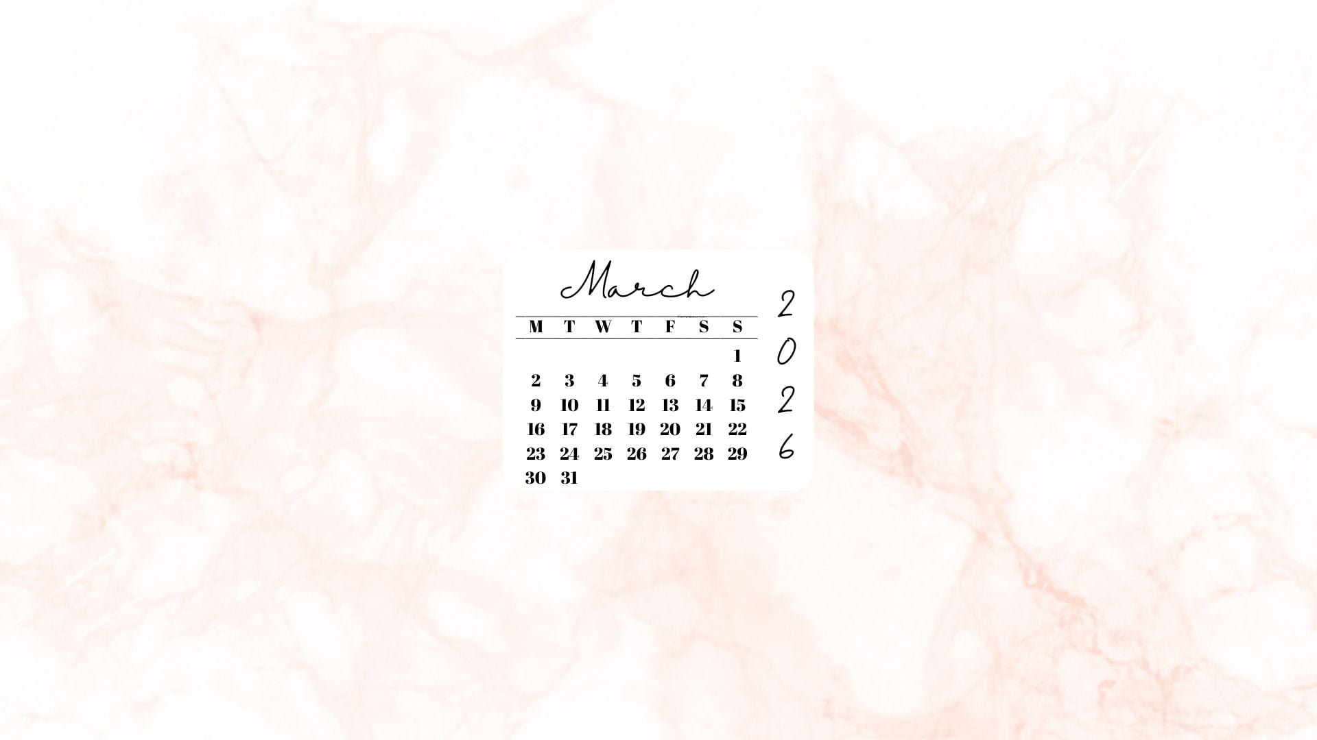 March 2026 Desktop Wallpaper Background - Peach | SaturdayGift