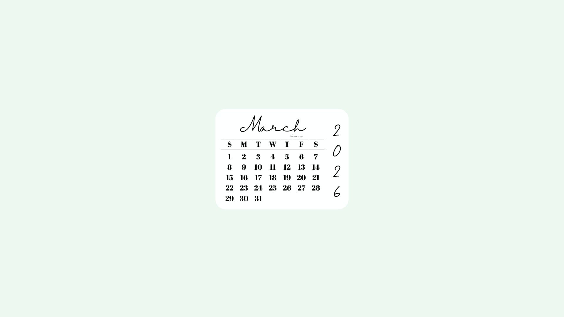 March 2026 Desktop Wallpaper Background - Simple Green | SaturdayGift