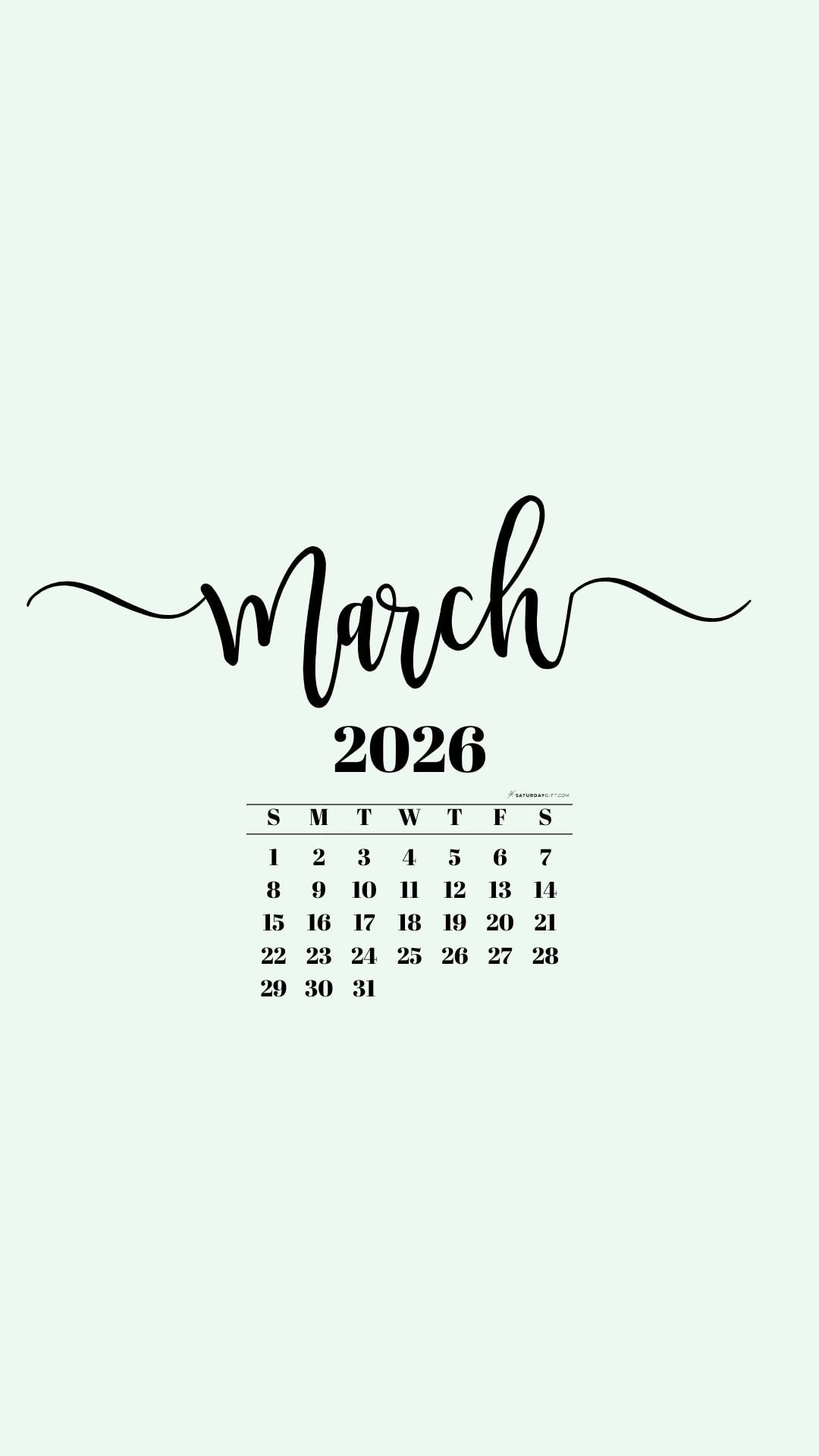 March 2026 Phone Background Wallpaper - Green | SaturdayGift