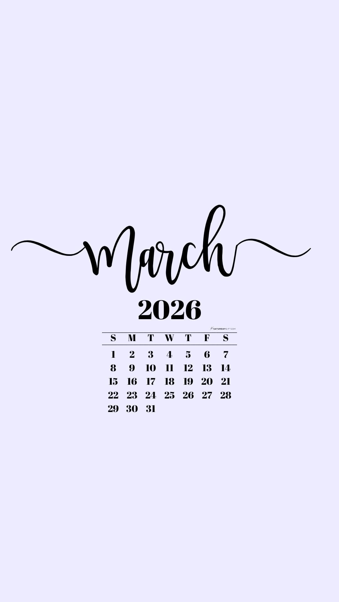 March 2026 Phone Background Wallpaper - Lilac | SaturdayGift