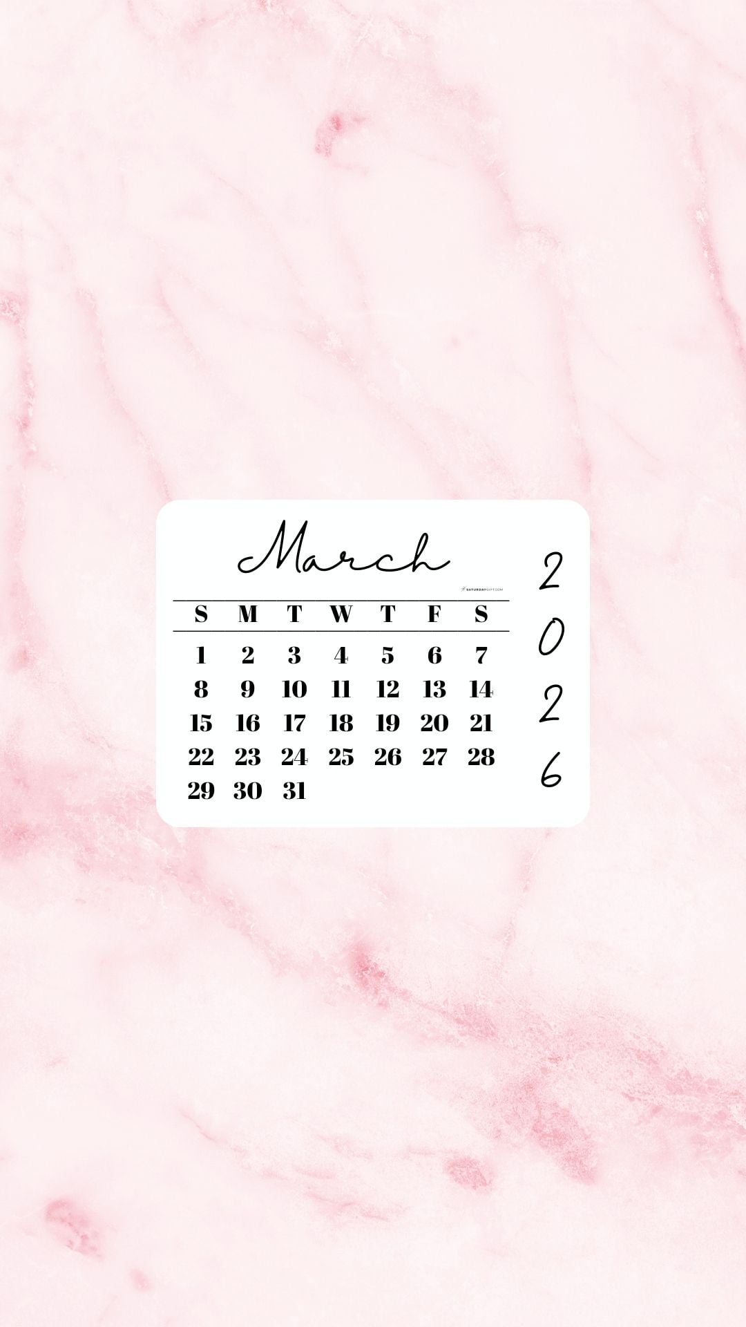 March 2026 Phone Wallpaper Background - Light Rose | SaturdayGift