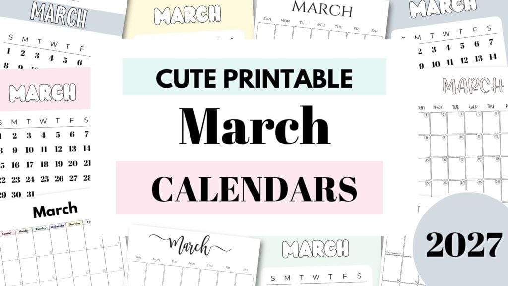 March 2027 Cute Free Printable Calendars by SaturdayGift