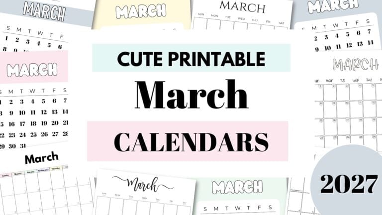 March 2027 Cute Free Printable Calendars by SaturdayGift