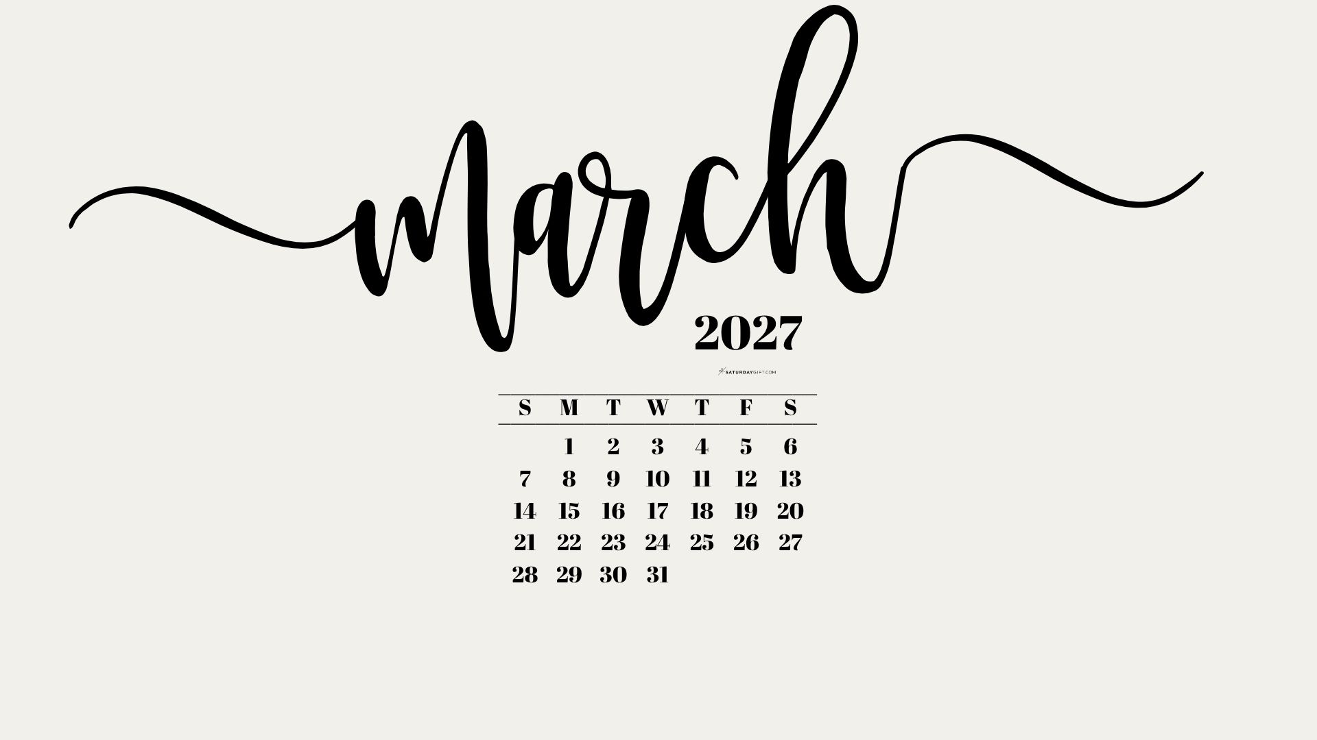 March 2027 Desktop Background Wallpaper - Beige | SaturdayGift