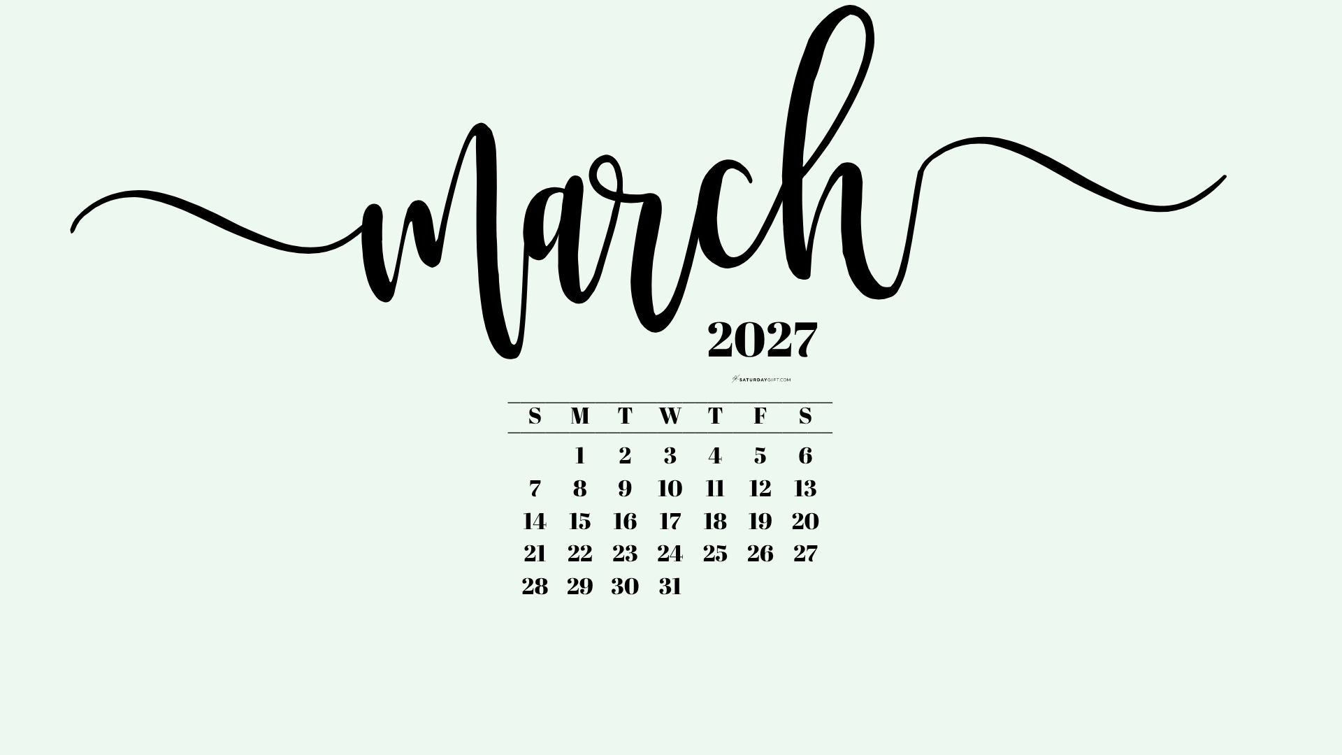March 2027 Desktop Background Wallpaper - Green | SaturdayGift