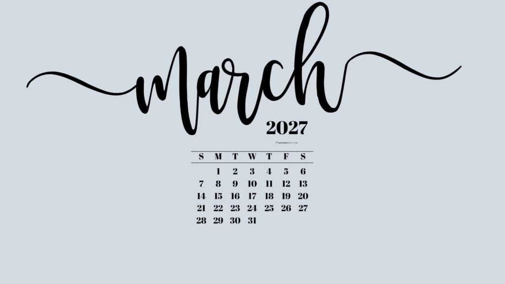 March 2027 Desktop Background Wallpaper - Grey | SaturdayGift