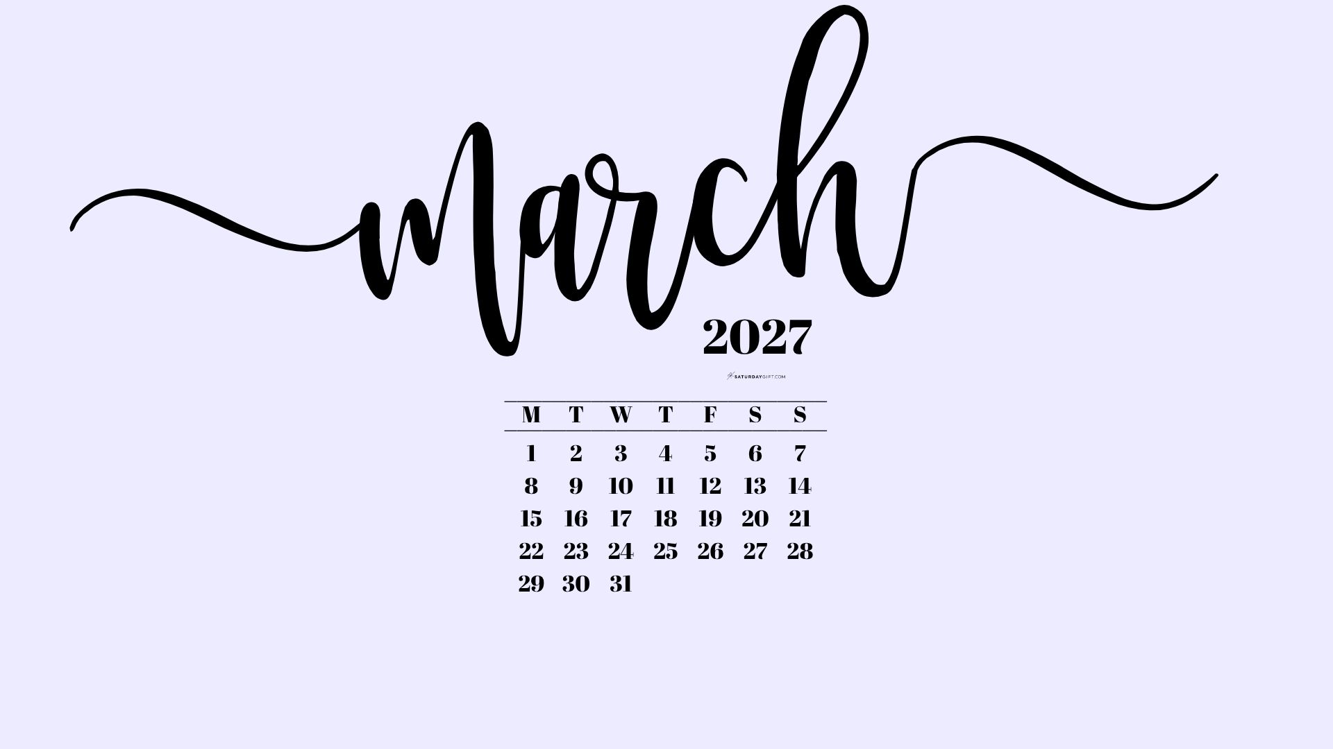 March 2027 Desktop Background Wallpaper - Lilac | SaturdayGift