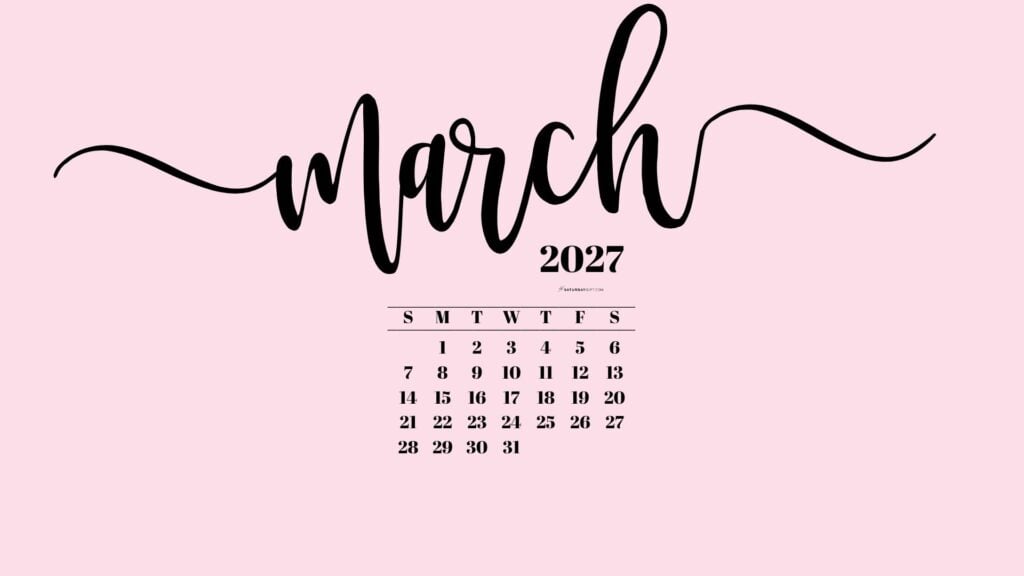 March 2027 Desktop Background Wallpaper - Pink | SaturdayGift