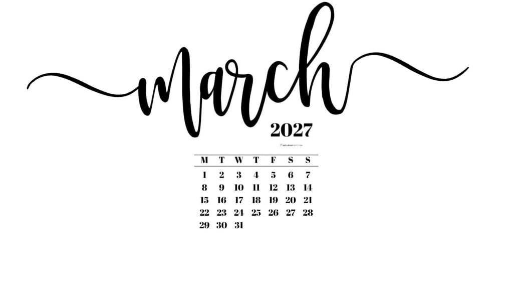 March 2027 Desktop Background Wallpaper - White | SaturdayGift