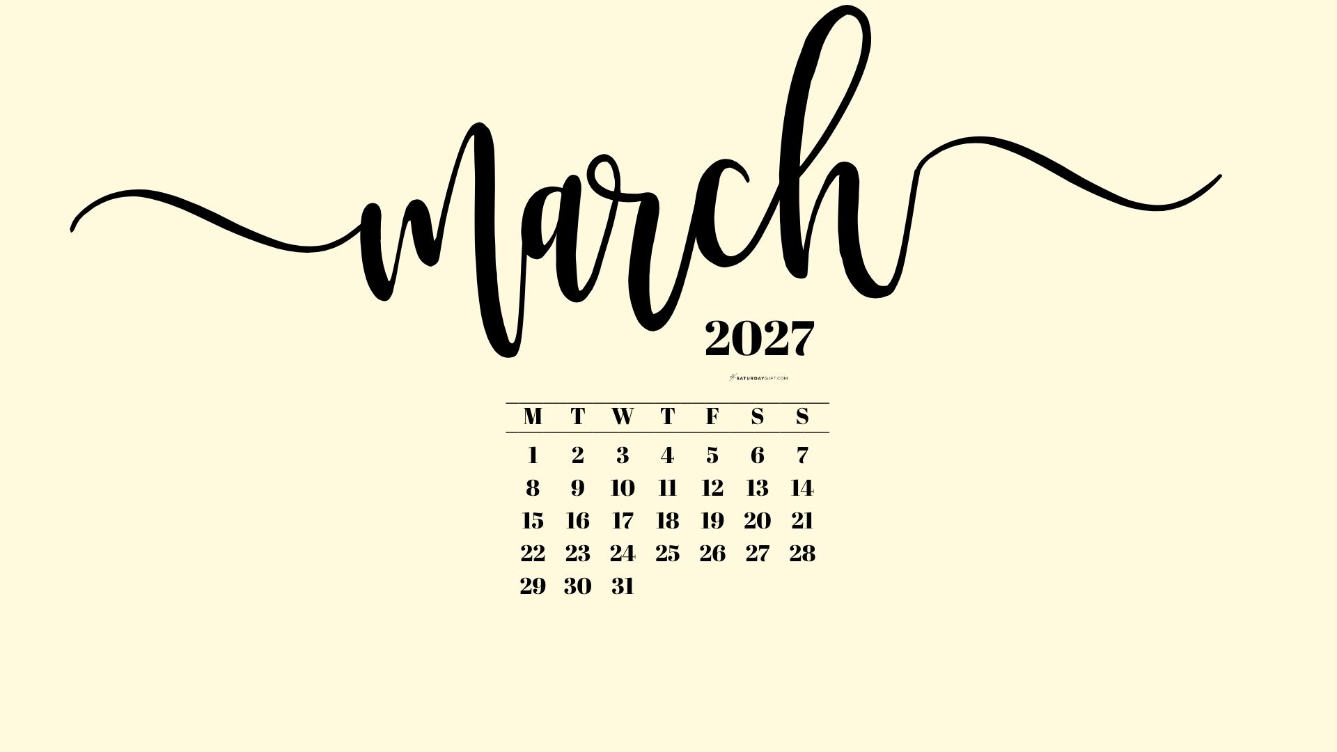 March 2027 Desktop Background Wallpaper - Yellow | SaturdayGift