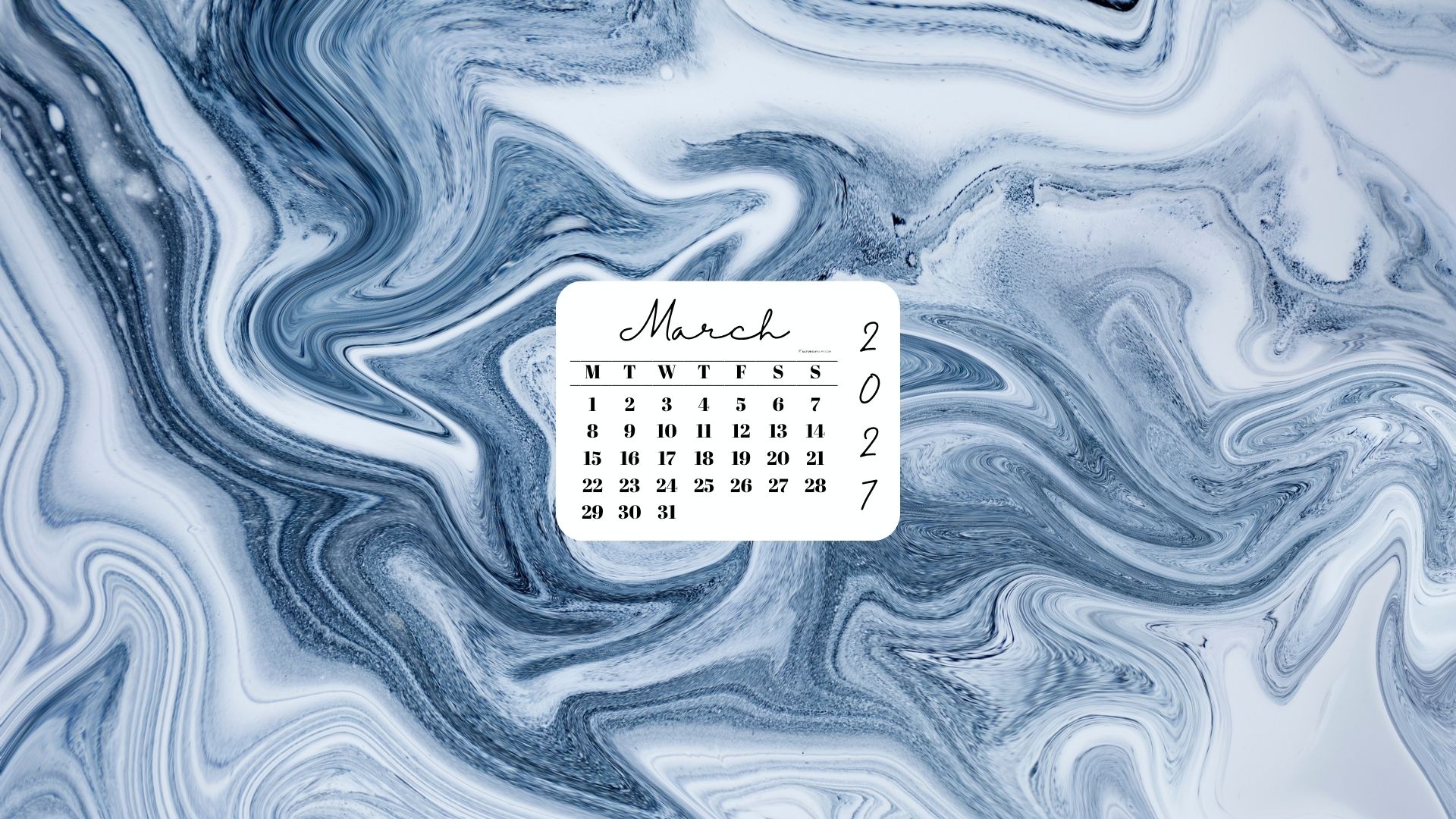 March 2027 Desktop Wallpaper Background - Blue Marble | SaturdayGift