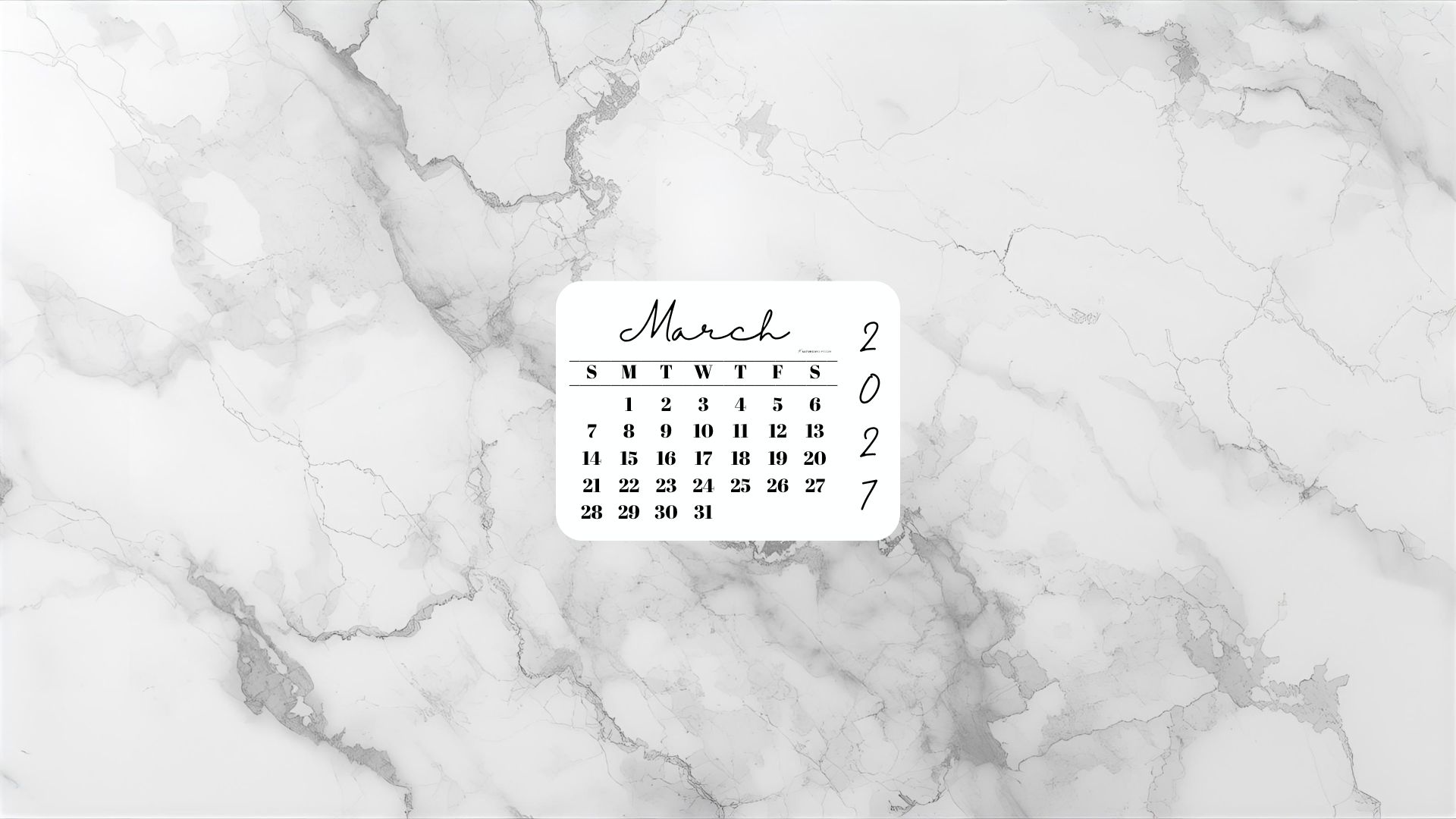 March 2027 Desktop Wallpaper Background - Light Grey | SaturdayGift